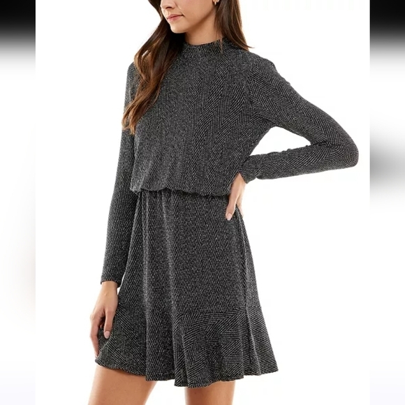 NWT City Studios Black Shimmer Fit & Flare Dress in Black Silver Size M - Picture 3 of 13